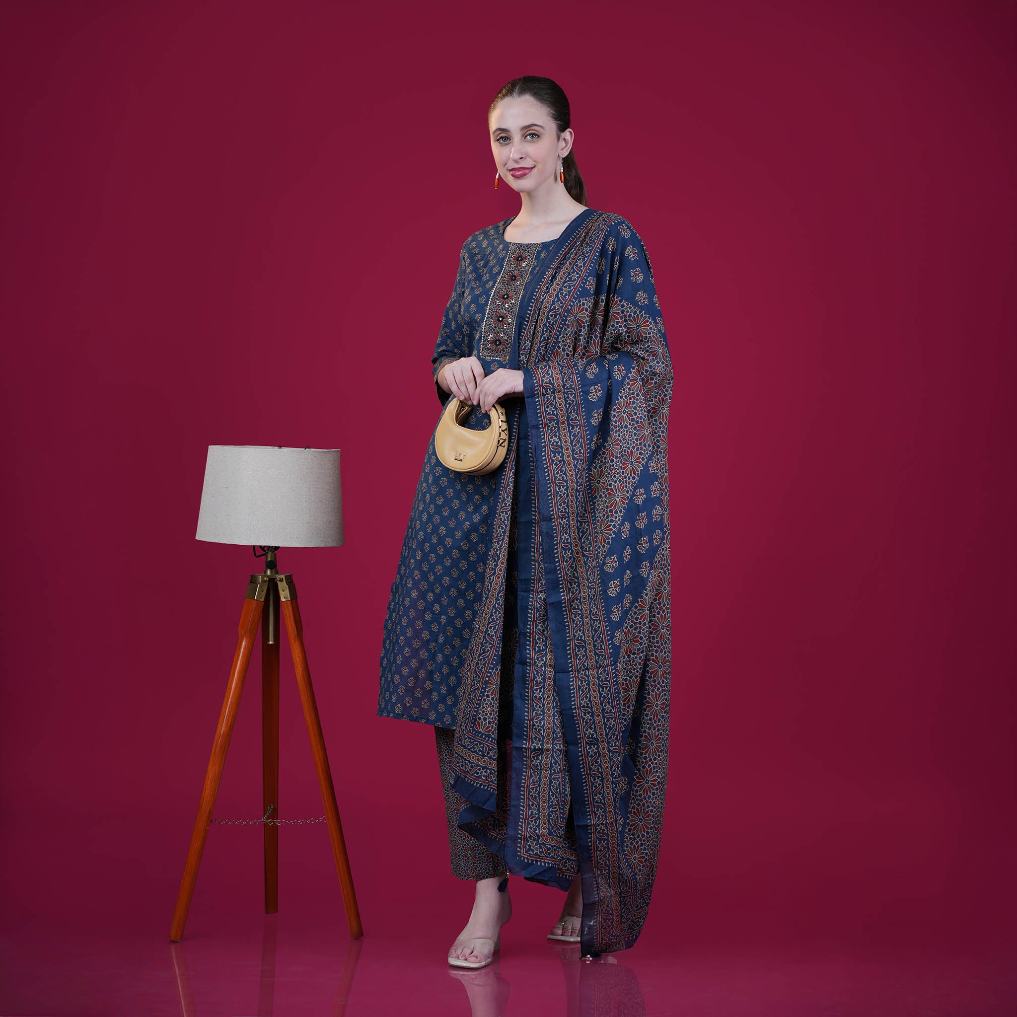 Ajrakh Print Cotton Kurta Pant Dupatta Set