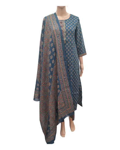 Buy Ajrakh Print Cotton Kurta Pant Dupatta Set – Tvahra