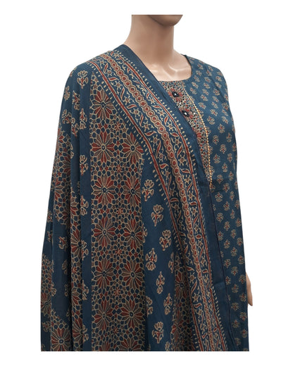 Buy Ajrakh Print Cotton Kurta Pant Dupatta Set – Tvahra