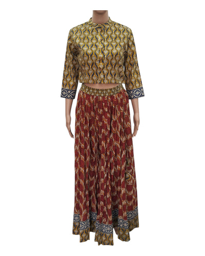 Buy Hand Block Dabu Print Cotton Lehenga Choli Set With Crop Top – Tvahra