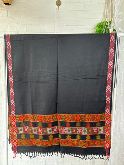 Black Woolen Kutchi Shawl