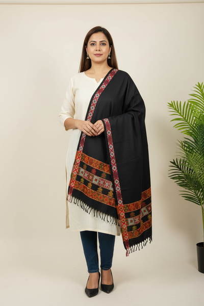 Black Woolen Kutchi Shawl