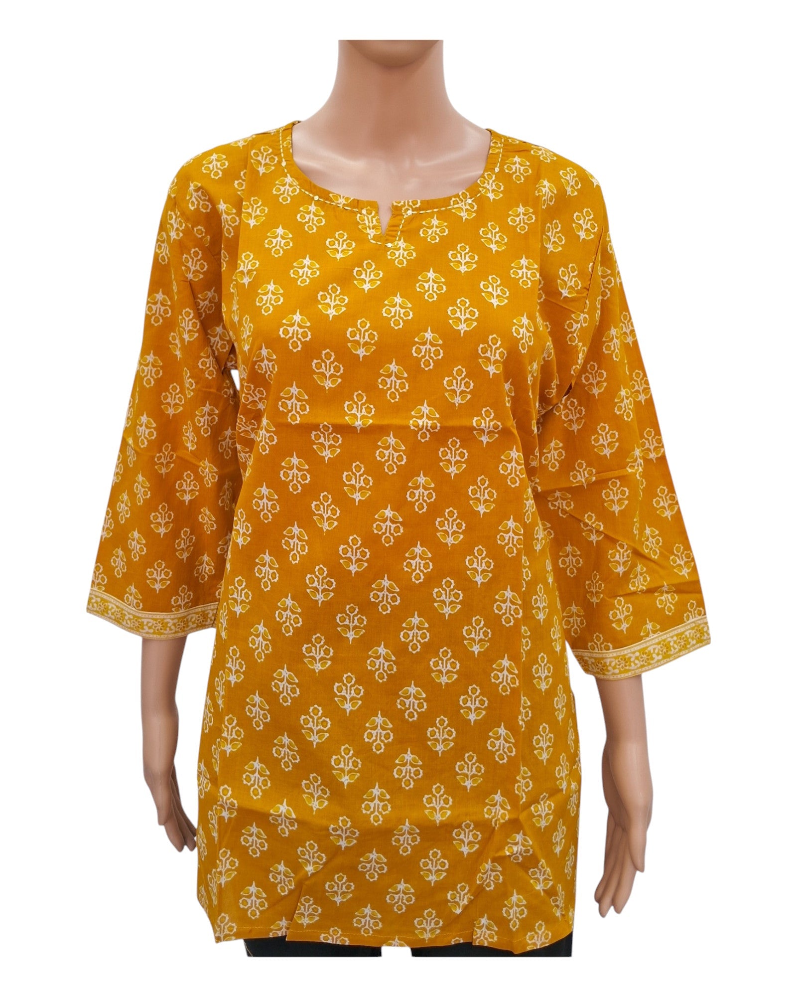 Casual Printed Cotton Tunic - Mustard
