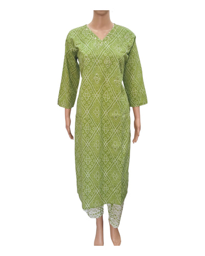 Buy Bandhini Print V Neck Cotton Kurta Pant Set – Tvahra