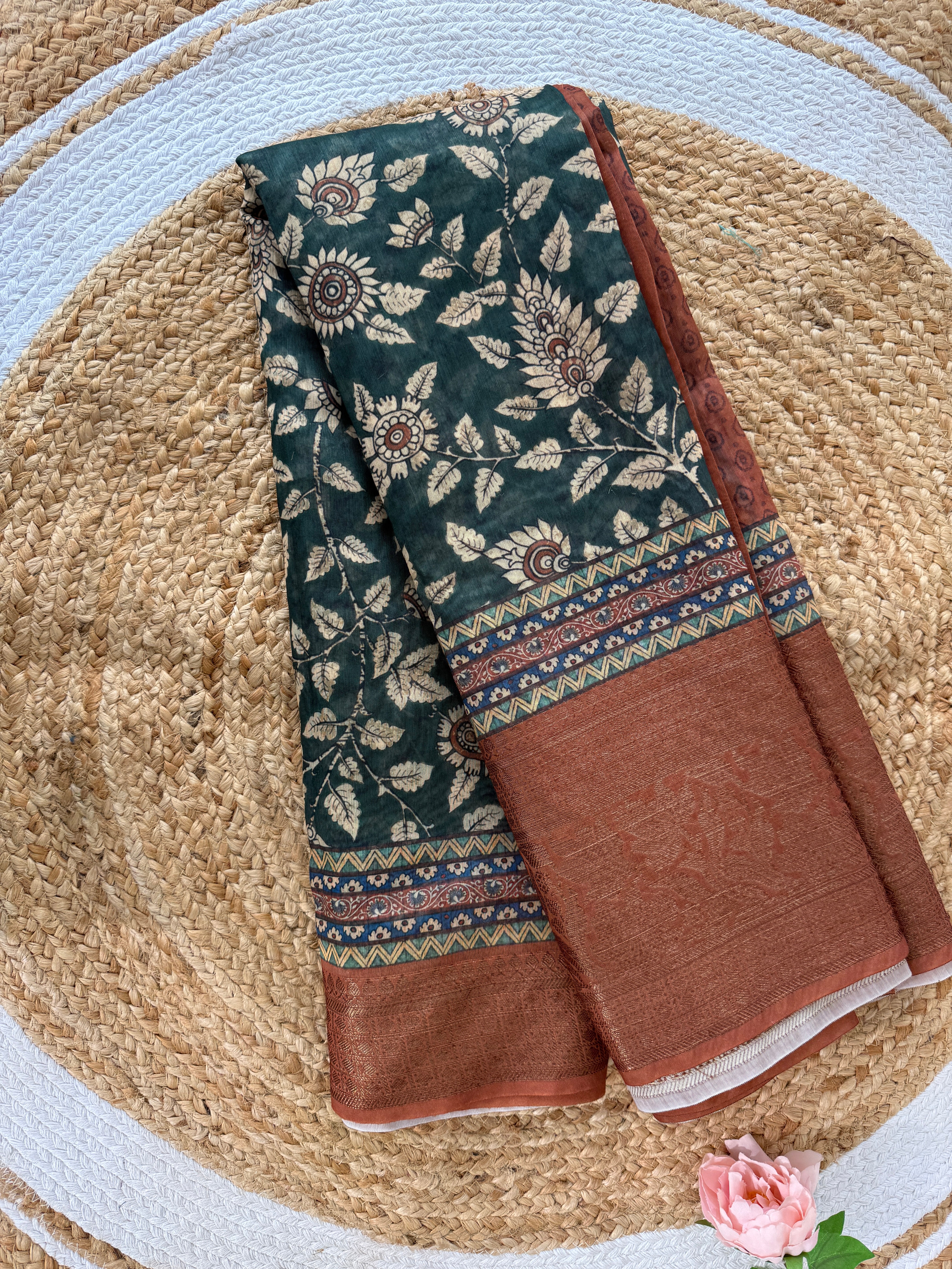 Floral Print Chanderi Cotton Saree