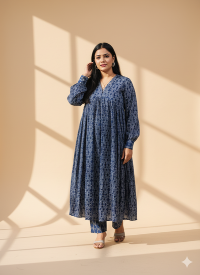 V Neck Muslin Kurta Pant Set With Alia Cut