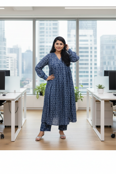 V Neck Muslin Kurta Pant Set With Alia Cut