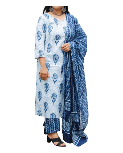 Buy Batik Print Cotton Kurta Pant Dupatta Set With Zig Zag Pattern – Tvahra