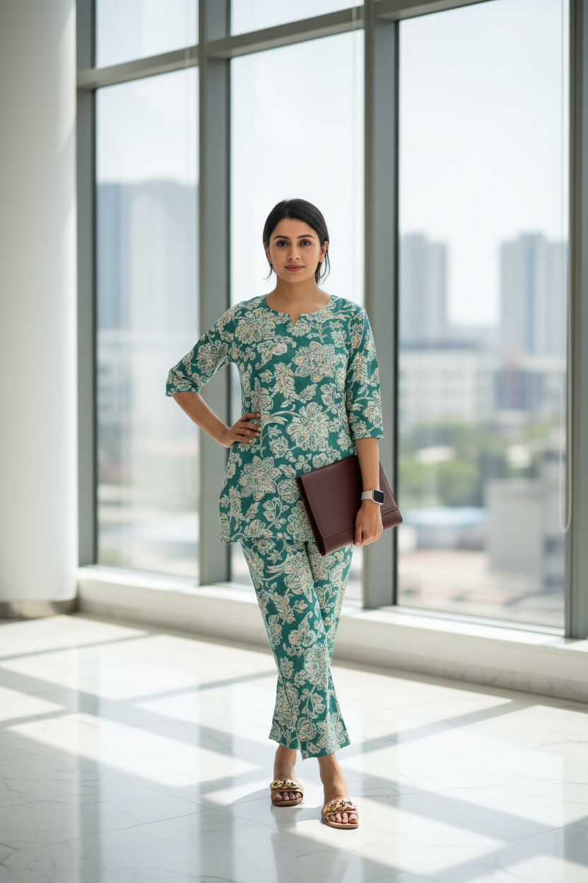 Two Piece Cotton Lounge Wear - Green