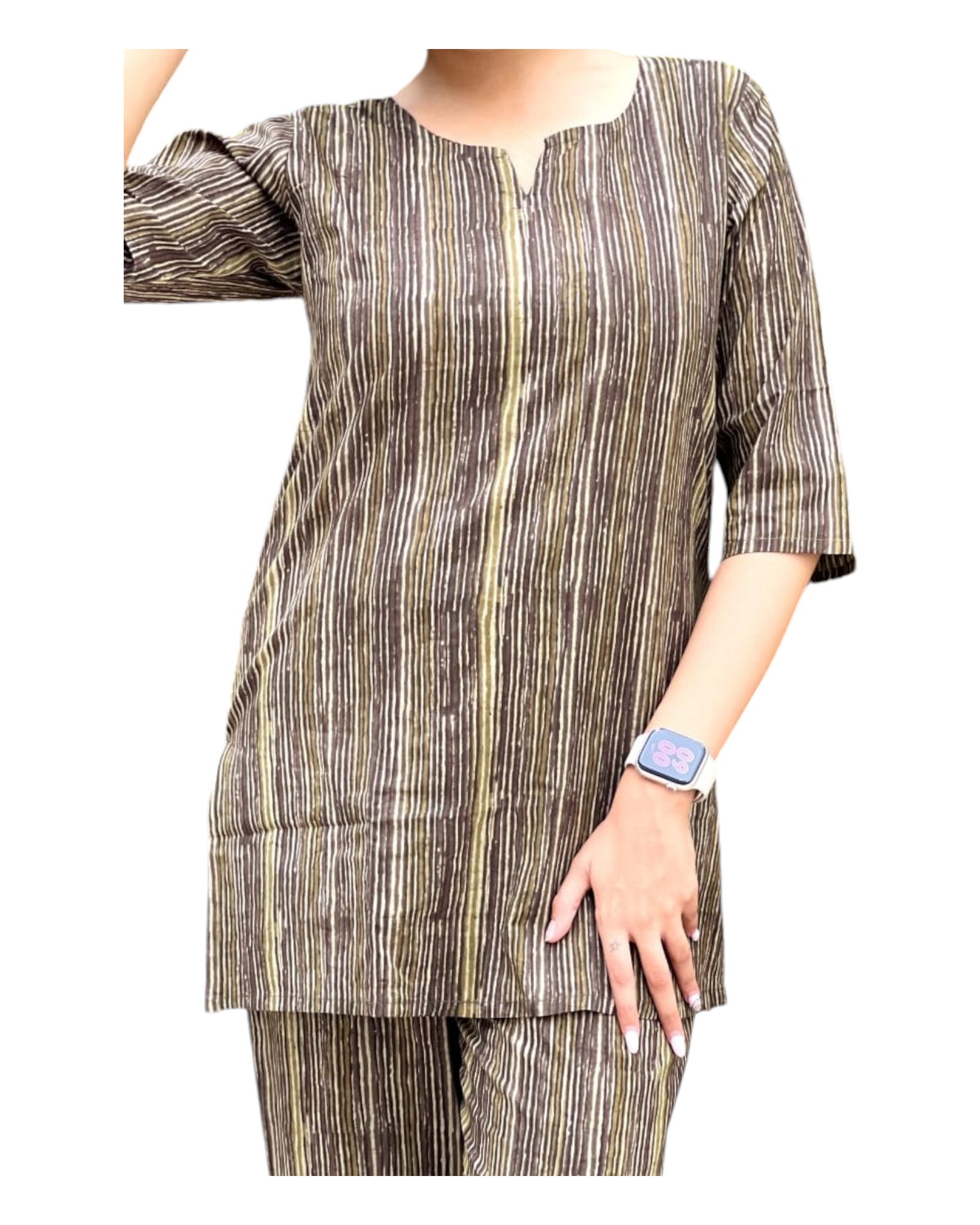 Buy Two Piece Cotton Lounge Wear in brown – Tvahra