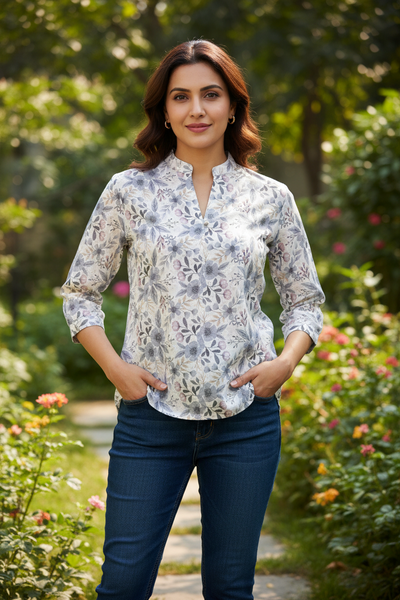 Floral Print Hakoba Cotton Short Top