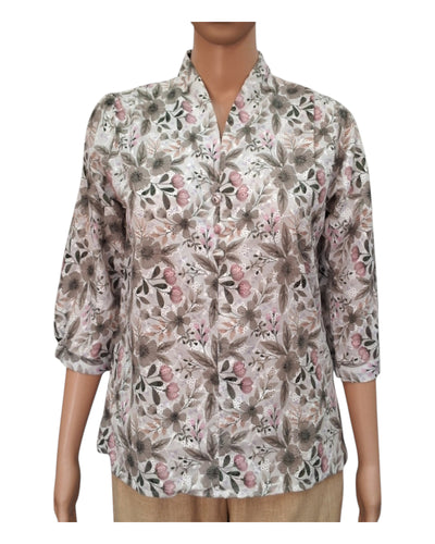 Buy Floral Print Hakoba Cotton Short Top in olive – Tvahra