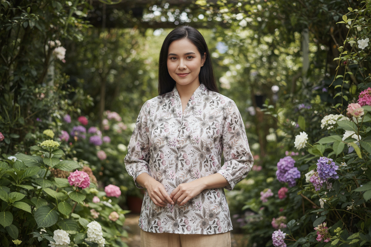 Floral Print Hakoba Cotton Short Top