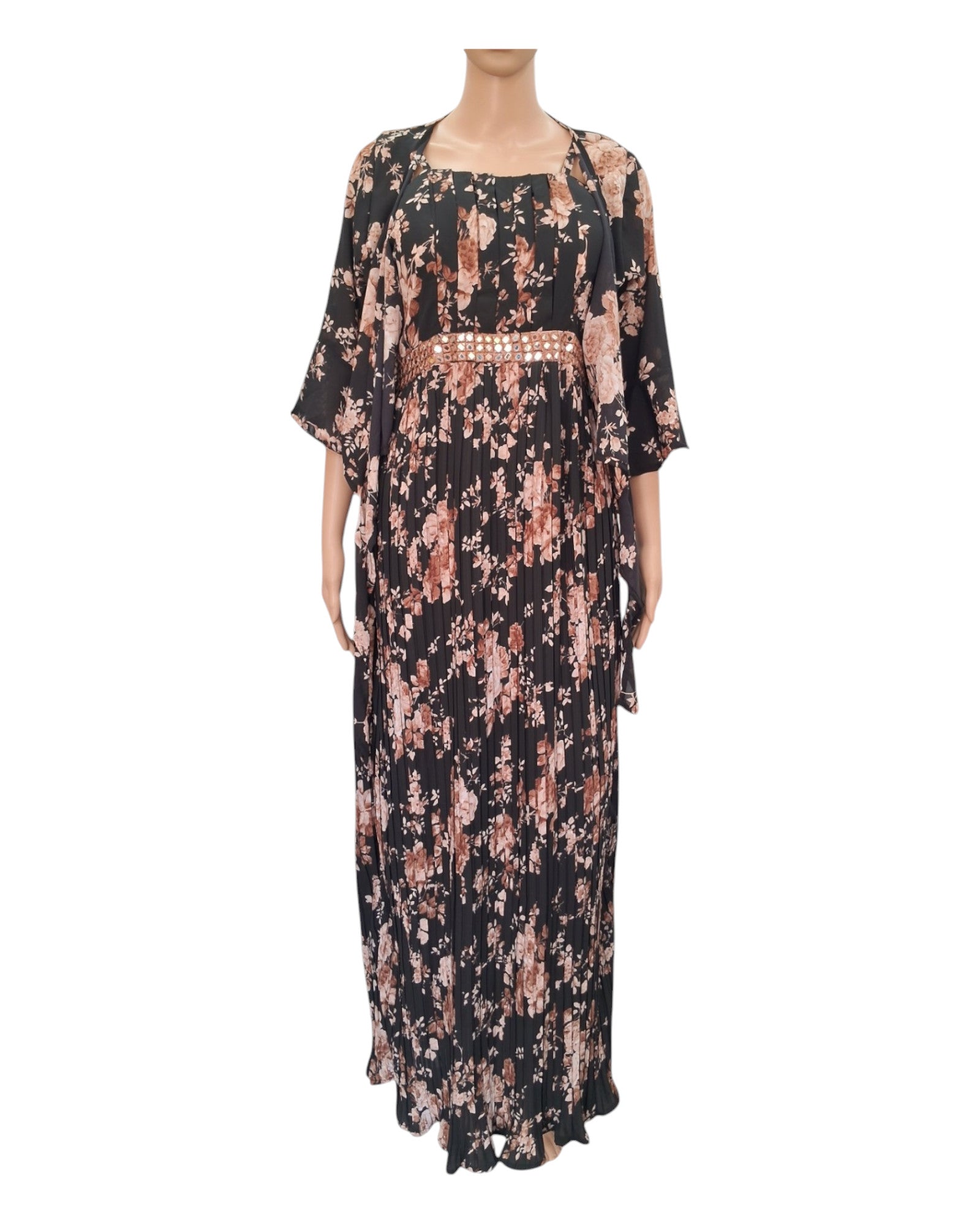 Buy Floral Print Spaghetti Strap Long Gown With Shrug – Tvahra