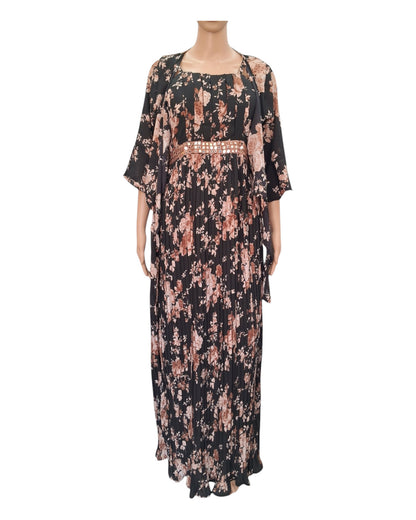 Buy Floral Print Spaghetti Strap Long Gown With Shrug – Tvahra