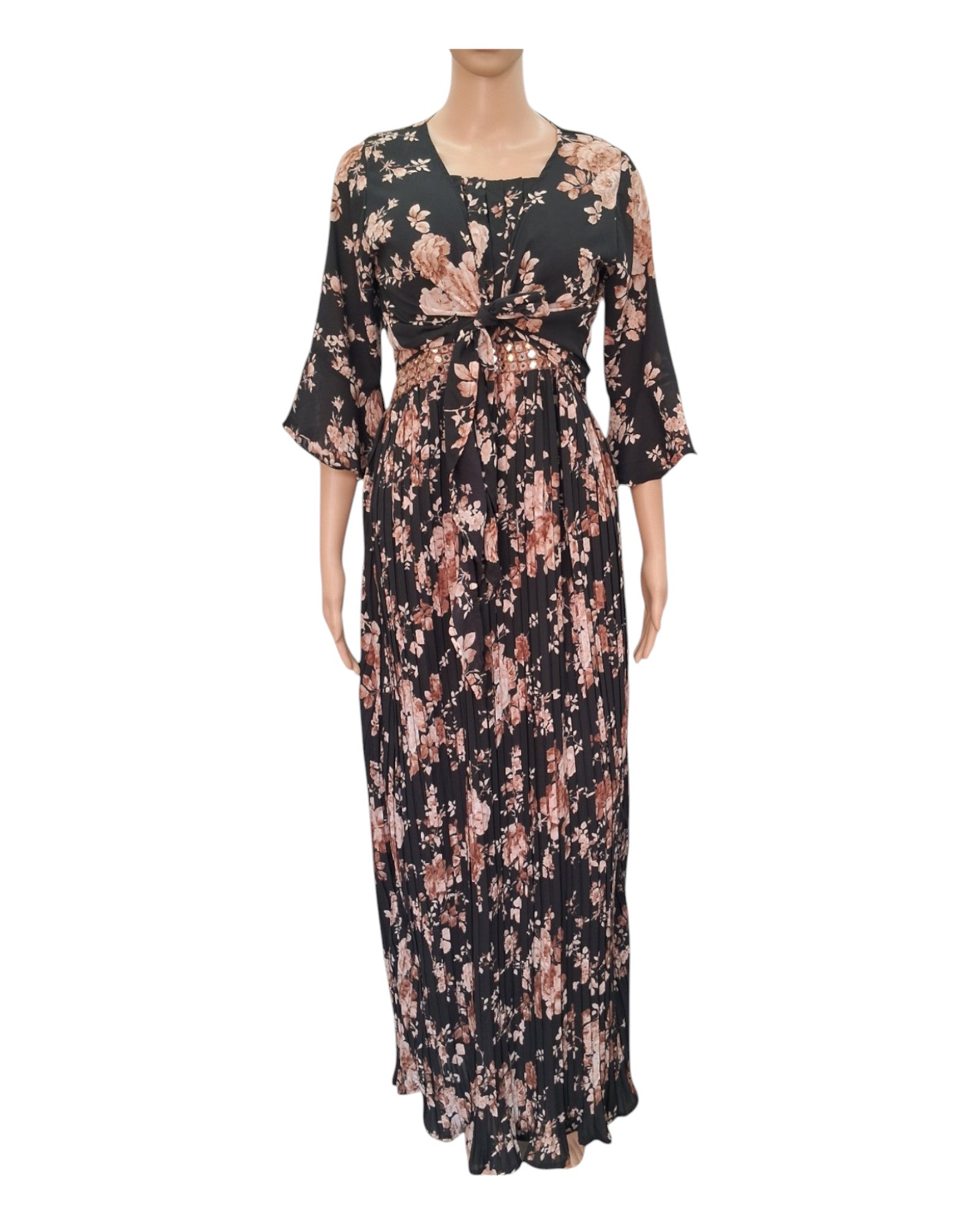 Buy Floral Print Spaghetti Strap Long Gown With Shrug – Tvahra
