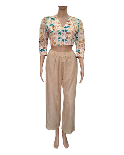 Buy Cotton Linen Two Piece Outfit With Crop Top And Straight Pants – Tvahra