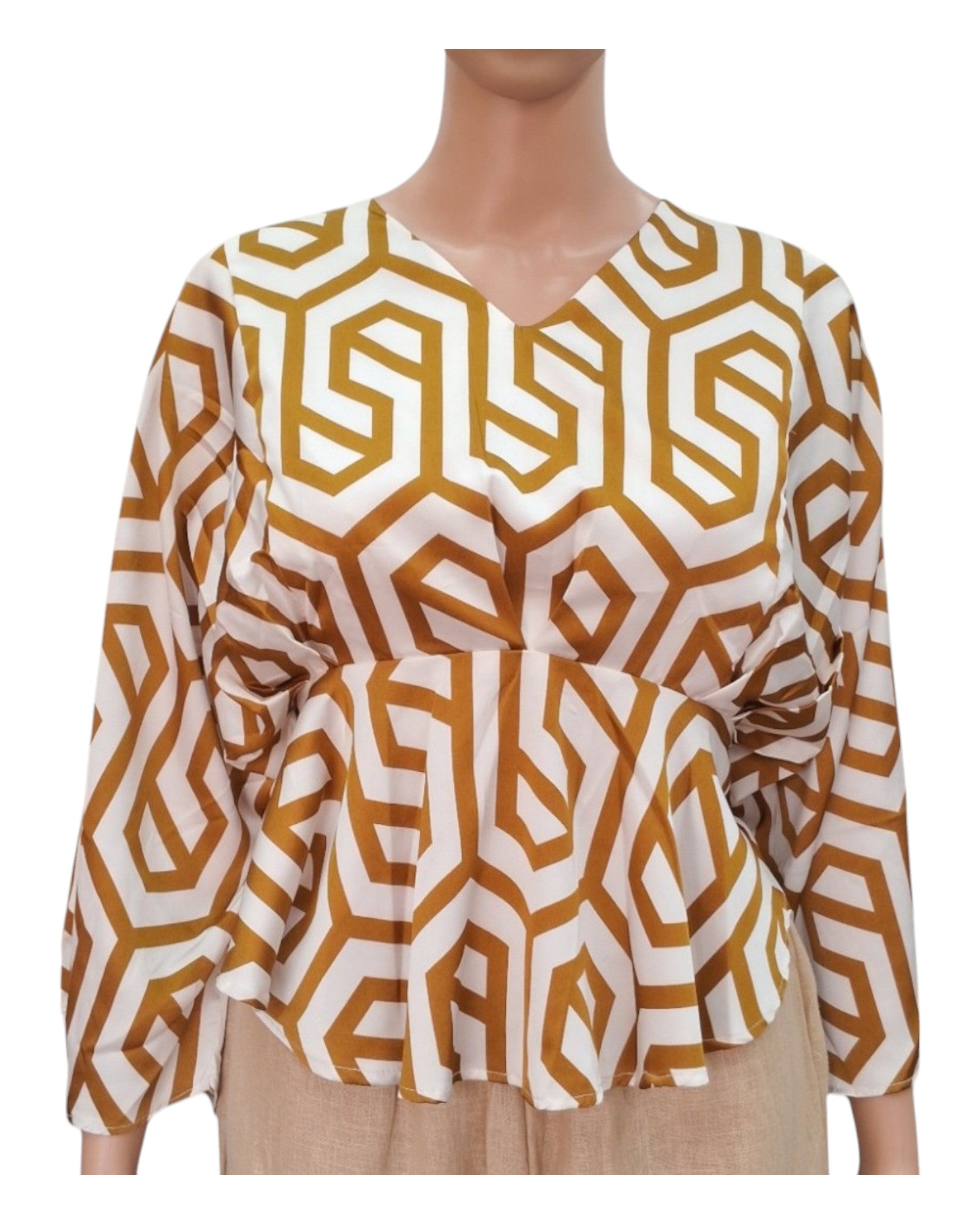 Geometric Print Kaftan And Peplum Style Crop Top