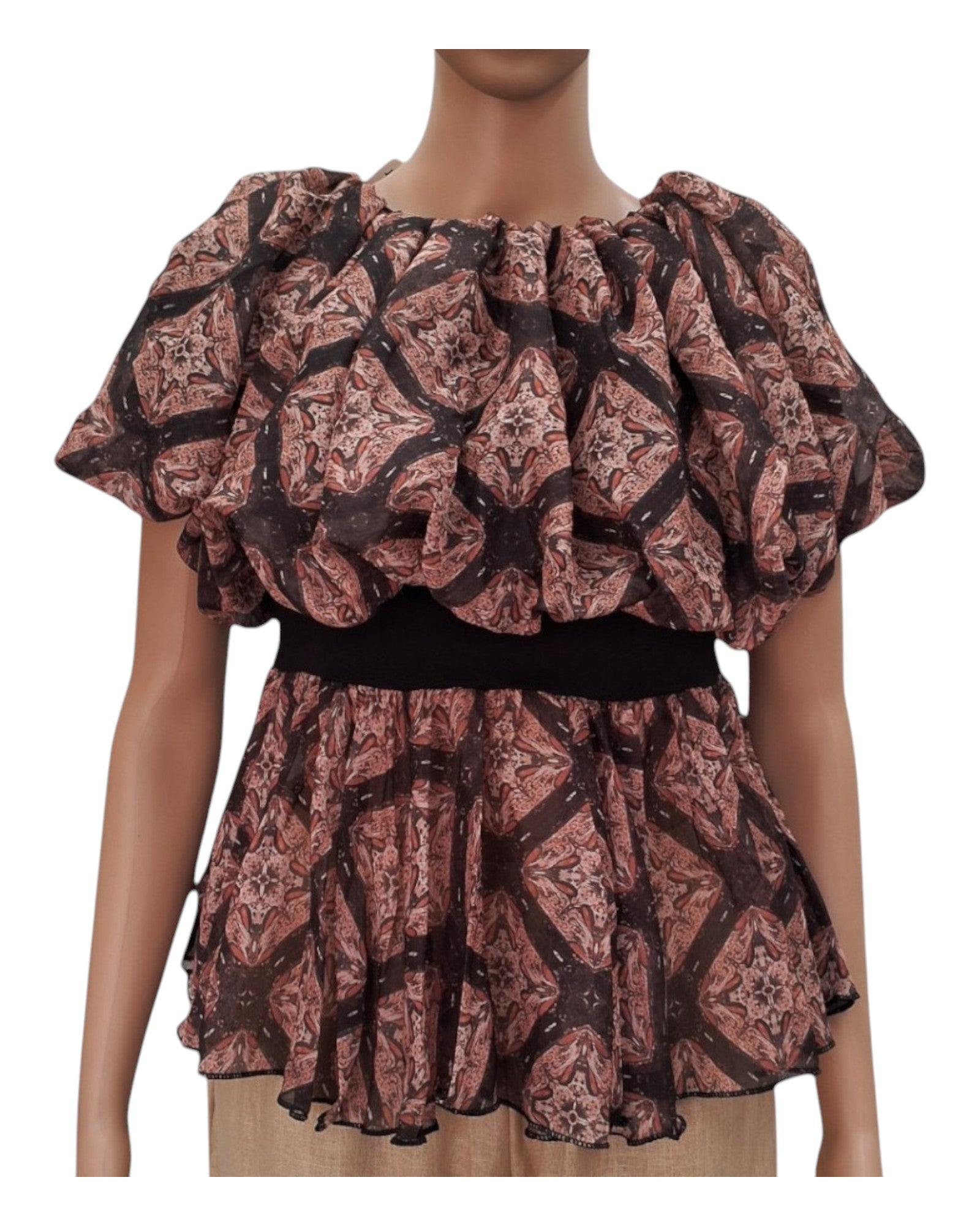 Trendy Abstract Print Crop Top With Elastic