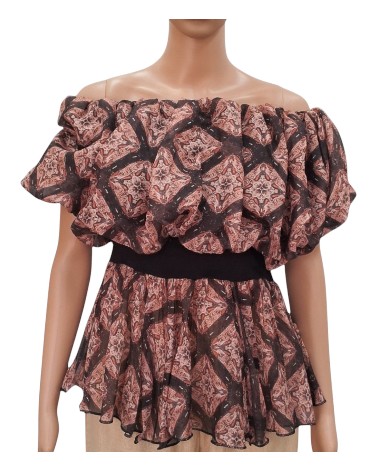 Trendy Abstract Print Crop Top With Elastic