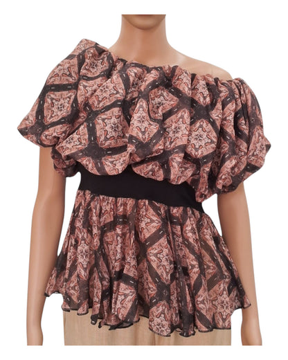Trendy Abstract Print Crop Top With Elastic