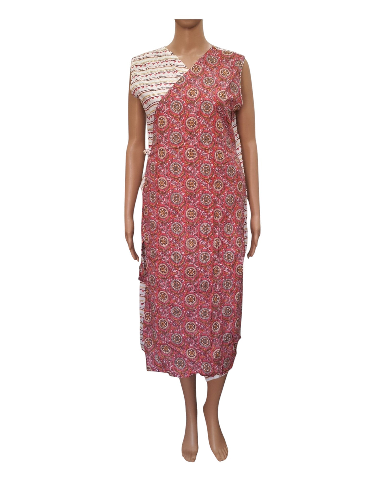 Buy Overlap Cotton One Piece Dress in peach – Tvahra