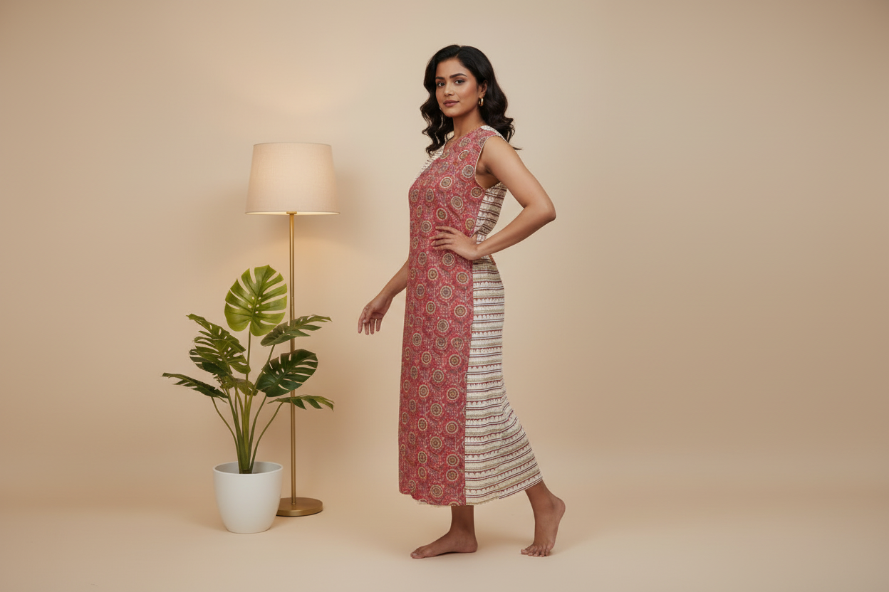 Peach Cotton Wrapper One Piece Dress