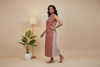 Peach Cotton Wrapper One Piece Dress