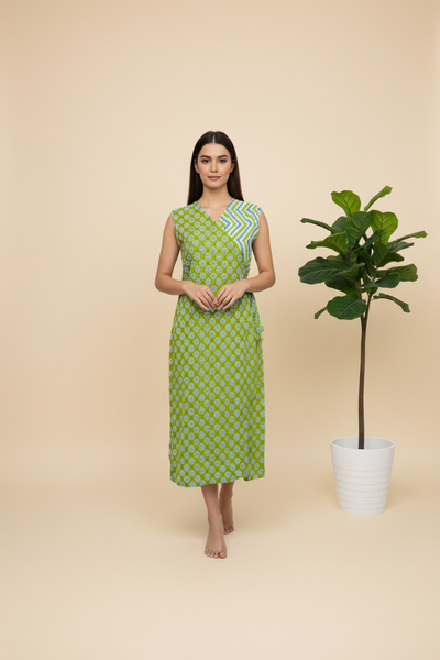 Overlap Cotton One Piece Dress - Light Green