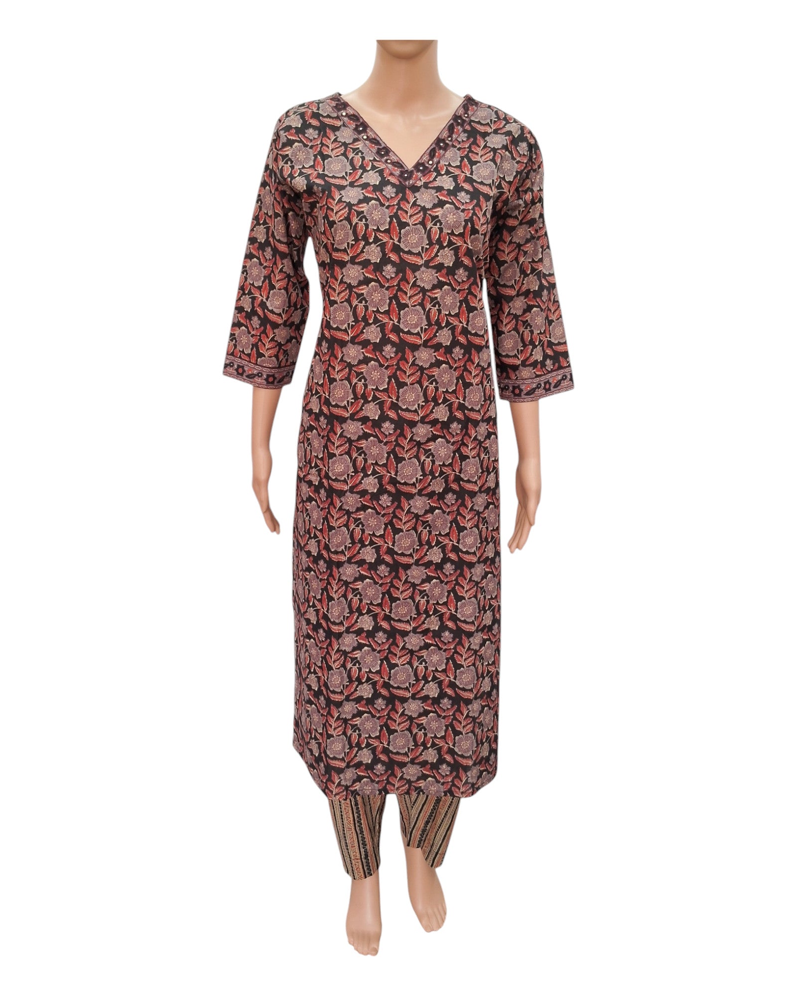 Buy Floral Print Cotton Kurta Pant Set With V Neck – Tvahra
