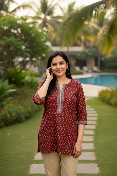 Jaipur Print Short Kurta With Gota Patti