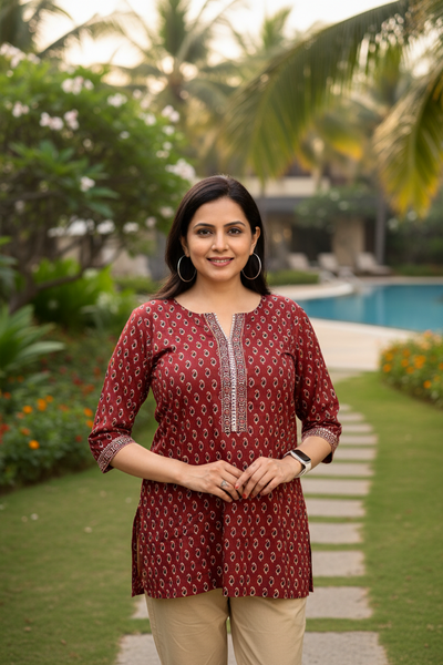 Jaipur Print Short Kurta With Gota Patti