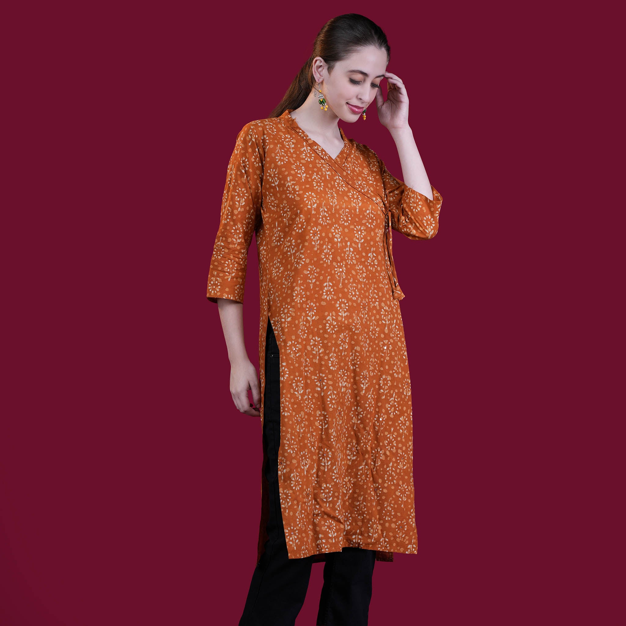 Dabu Print Angrakha Cotton Kurta