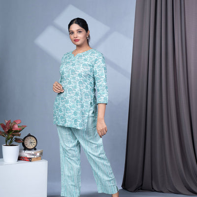 Two Piece Cotton Lounge Wear - Teal