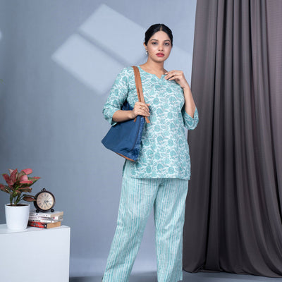Two Piece Cotton Lounge Wear - Teal