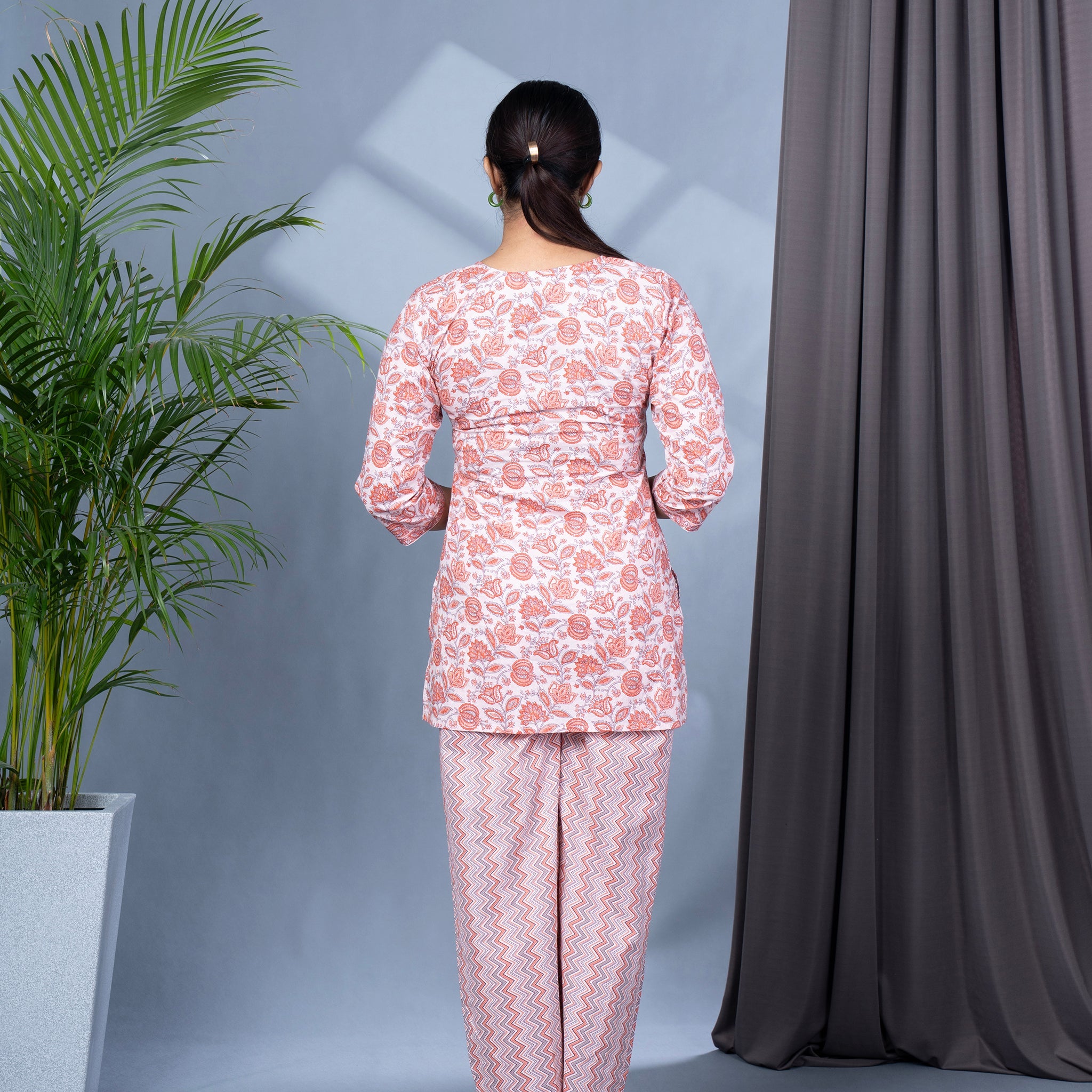 Two Piece Cotton Lounge Wear - Peach