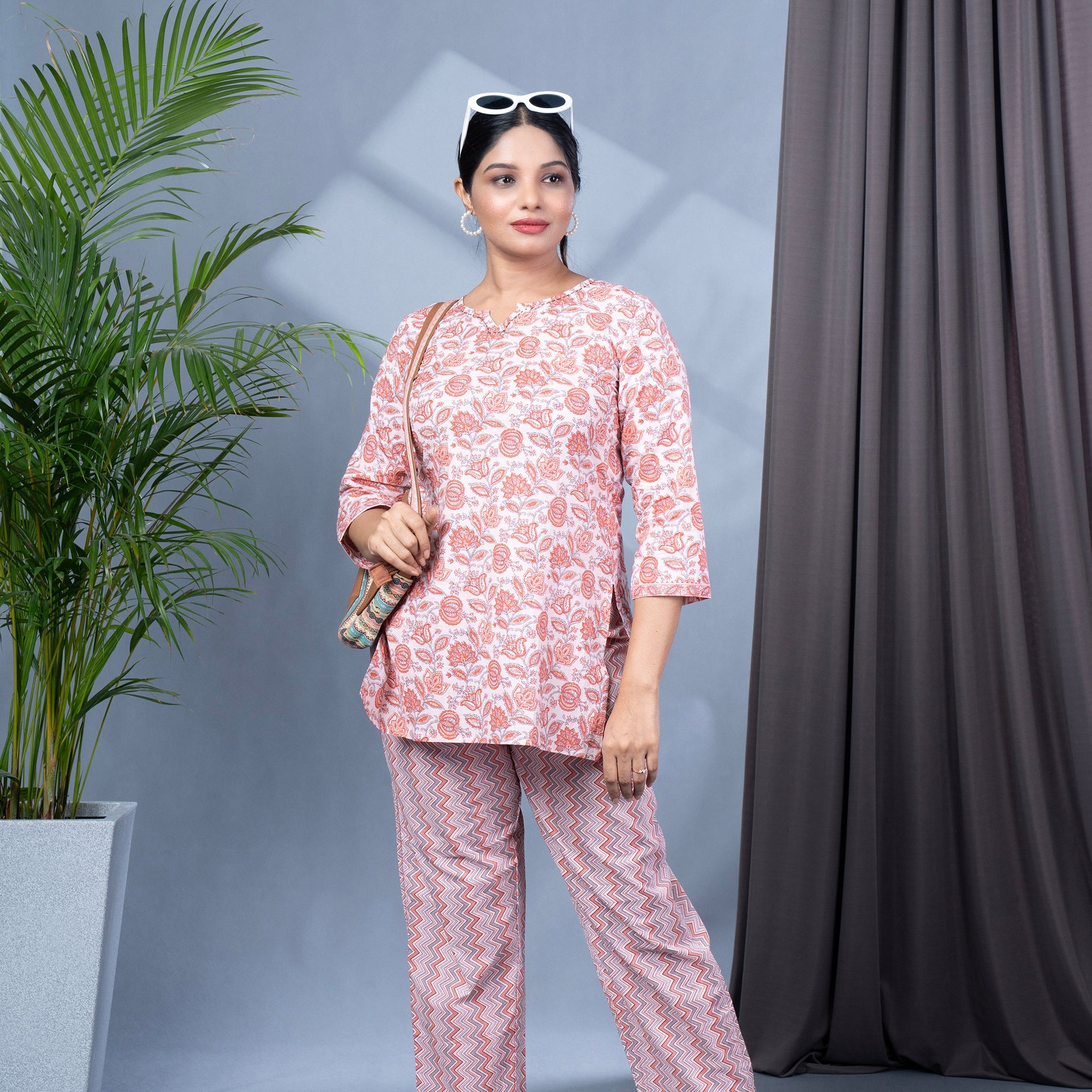Two Piece Cotton Lounge Wear - Peach