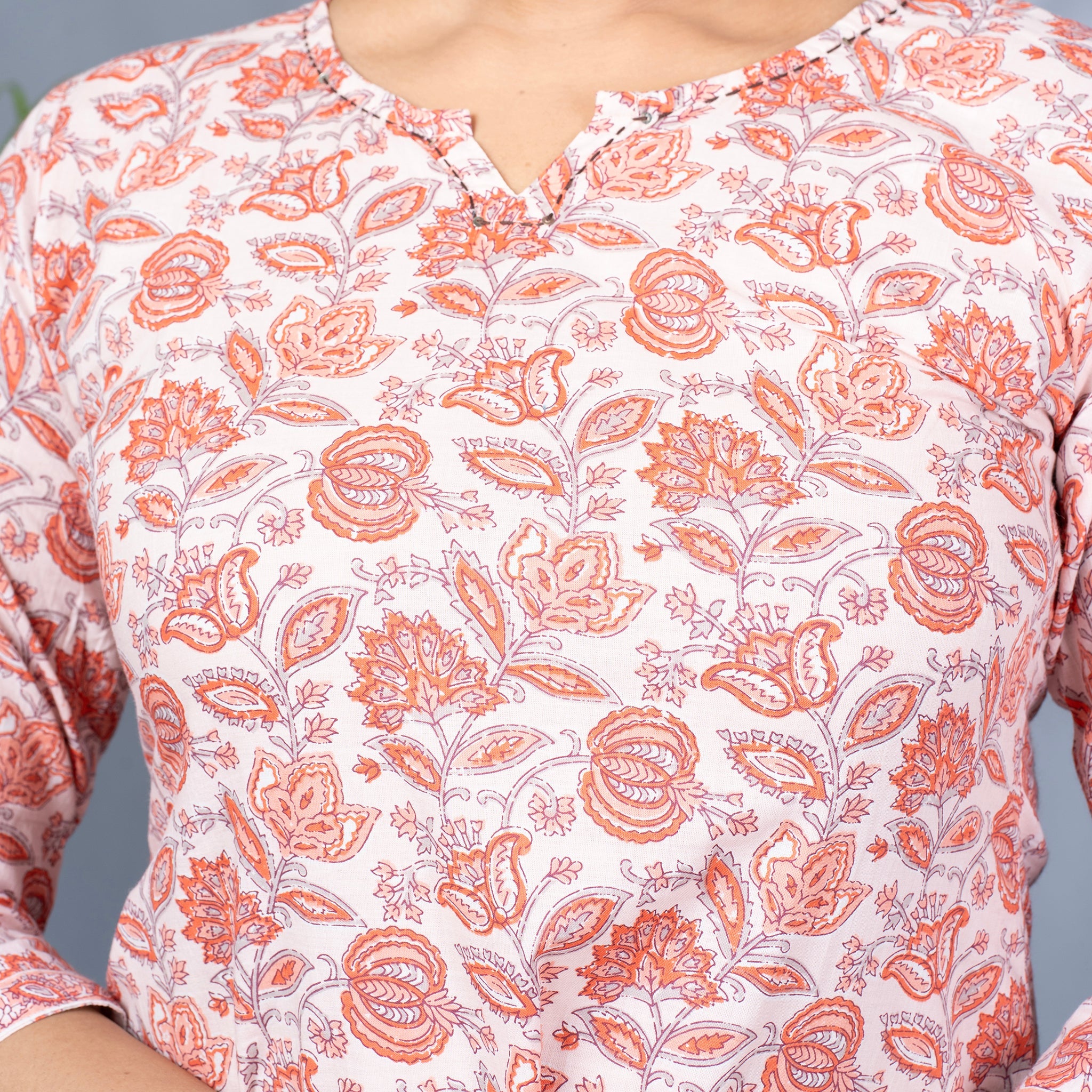 Two Piece Cotton Lounge Wear - Peach