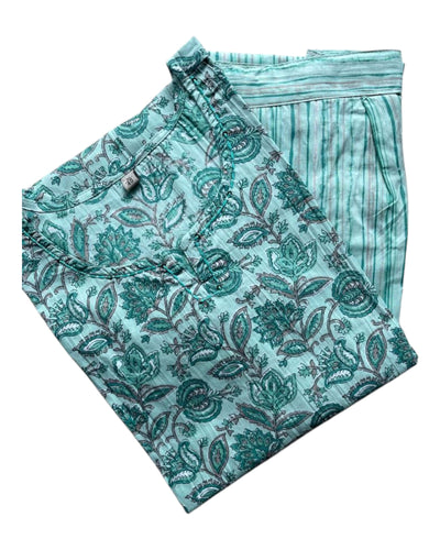 Buy Two Piece Cotton Lounge Wear in teal – Tvahra