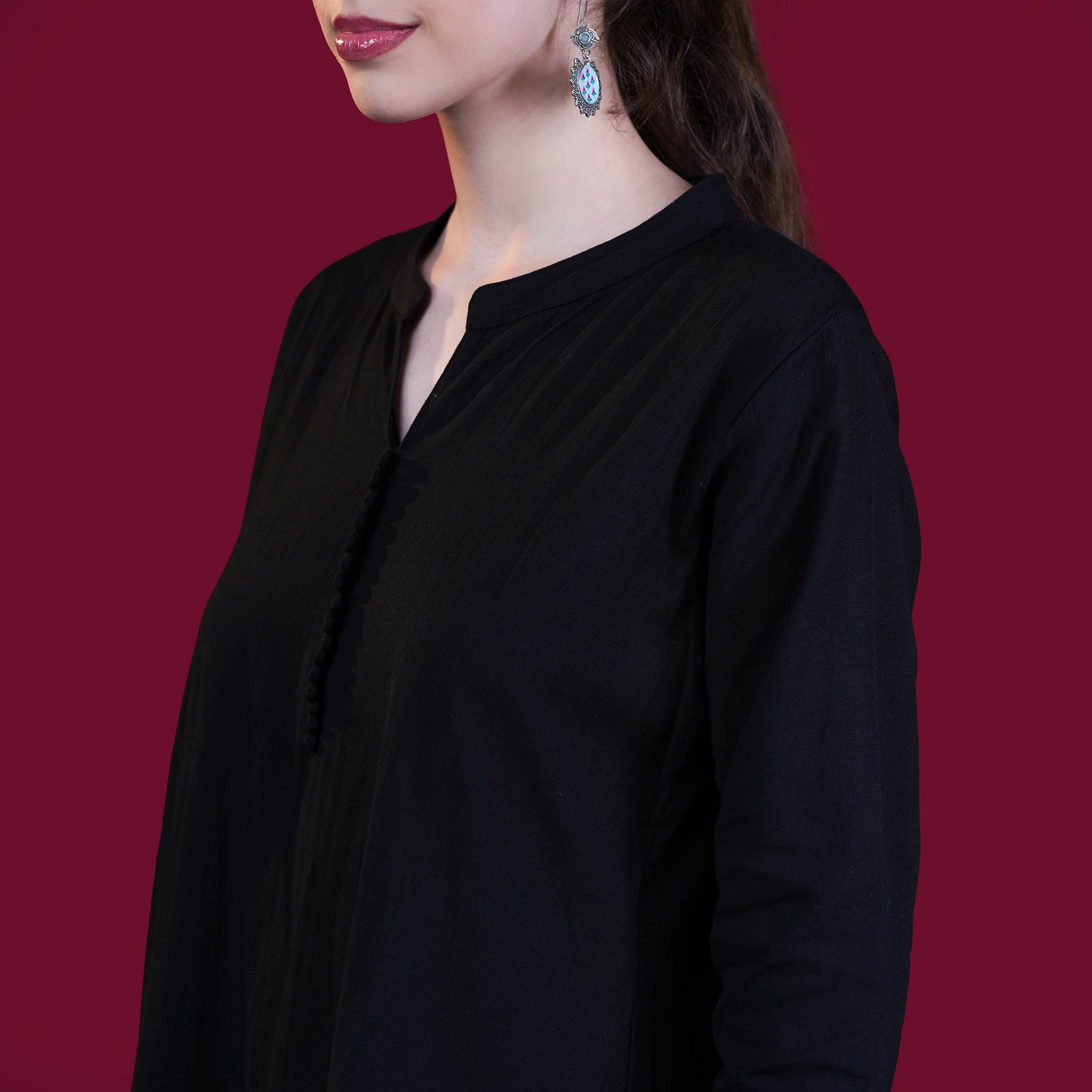 Asian Collar Plain Solid Cotton Flex Kurta