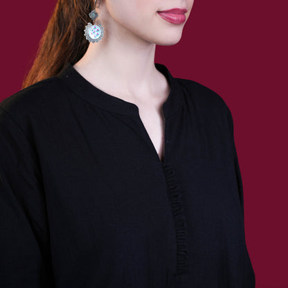 Asian Collar Plain Solid Cotton Flex Kurta