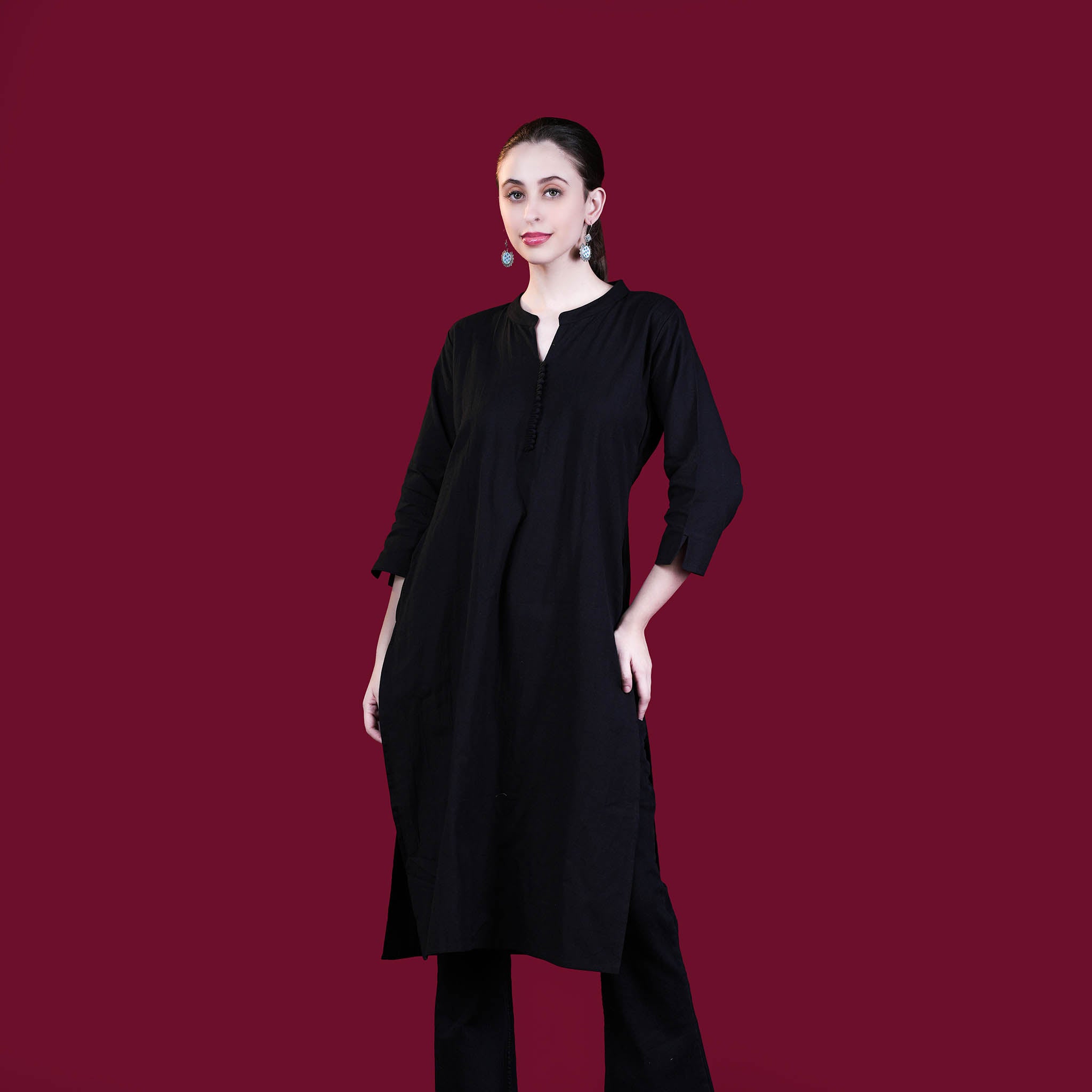 Asian Collar Plain Solid Cotton Flex Kurta