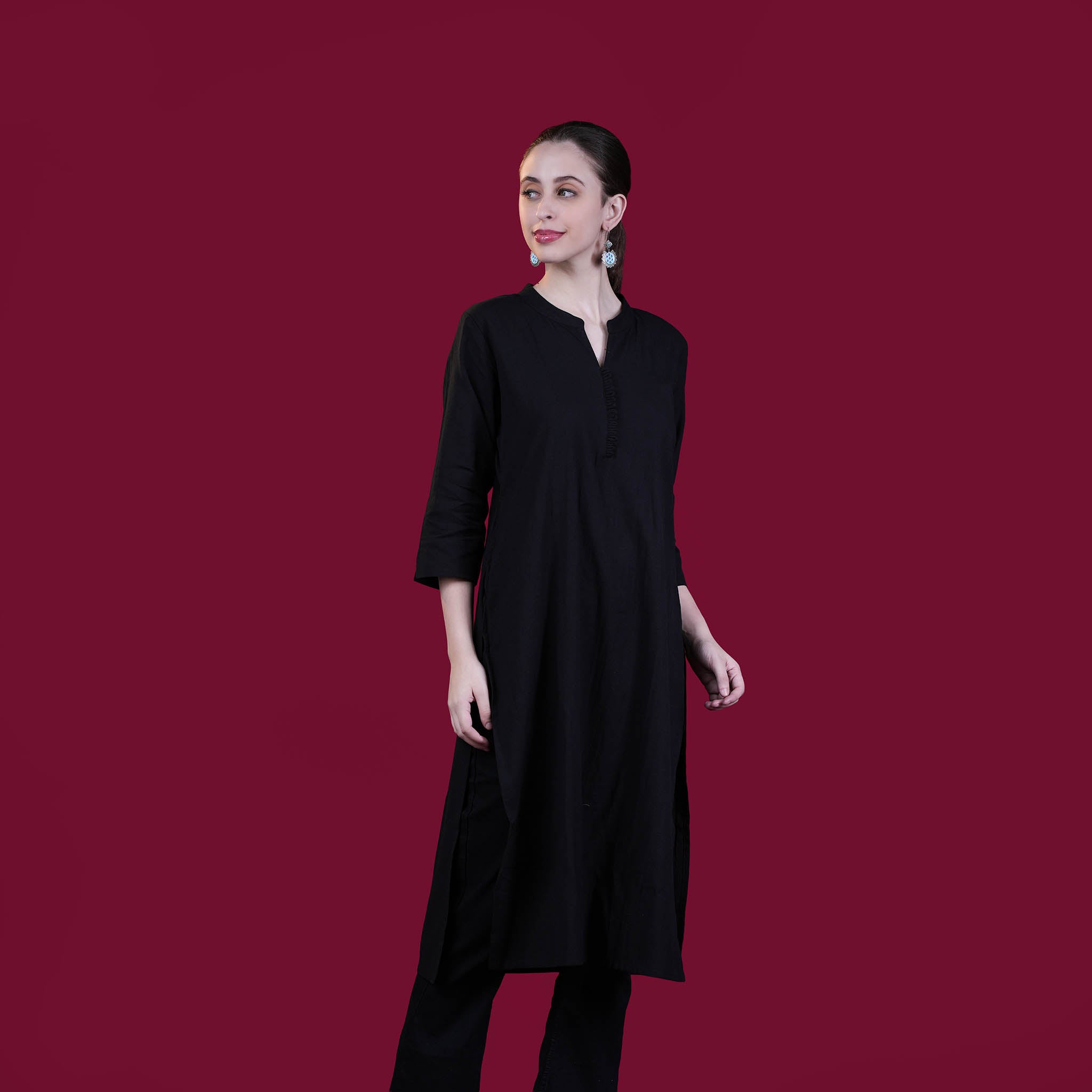 Asian Collar Plain Solid Cotton Flex Kurta