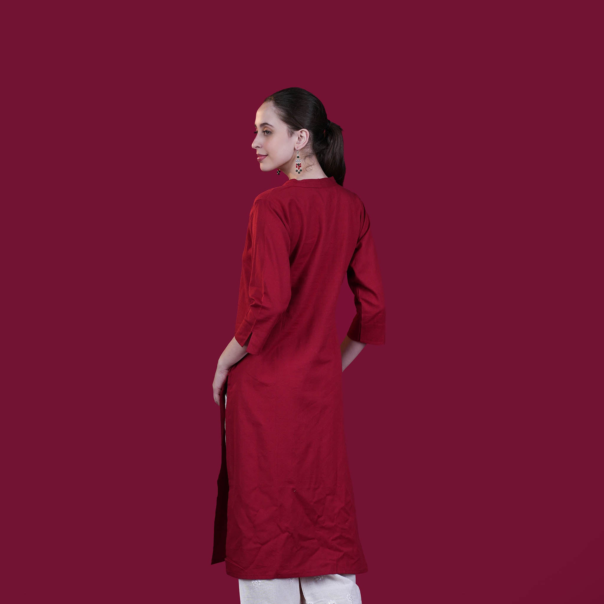 Asian Collar Plain Solid Cotton Flex Kurta