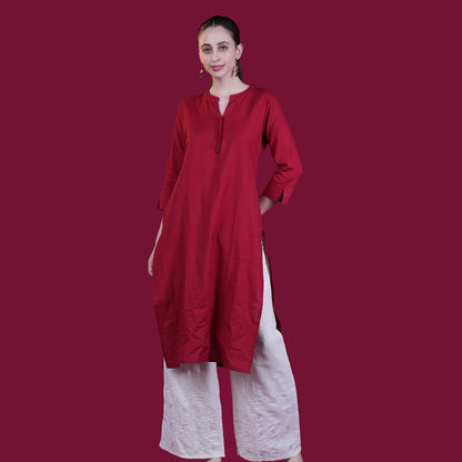 Asian Collar Plain Solid Cotton Flex Kurta