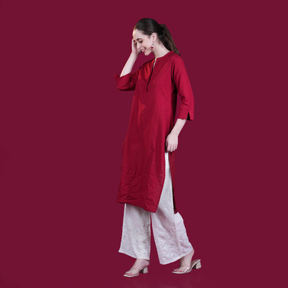 Asian Collar Plain Solid Cotton Flex Kurta