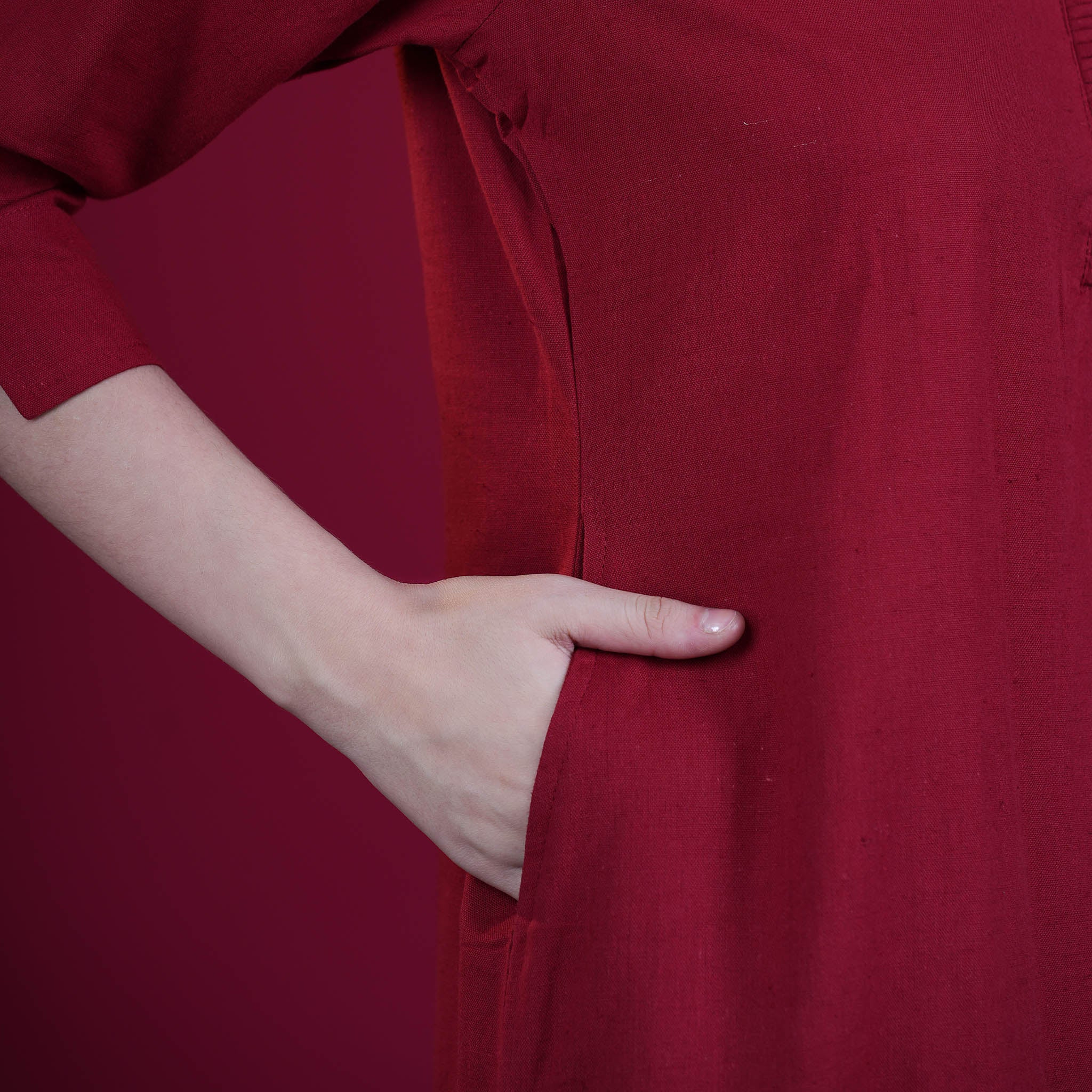 Asian Collar Plain Solid Cotton Flex Kurta