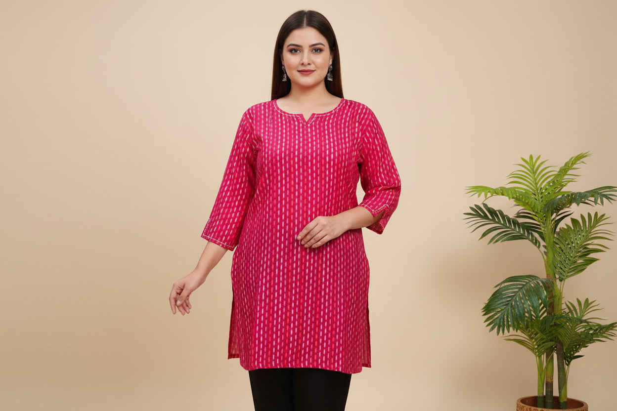 Buy Printed Muslin Tunic With Round Neck in magenta – Tvahra