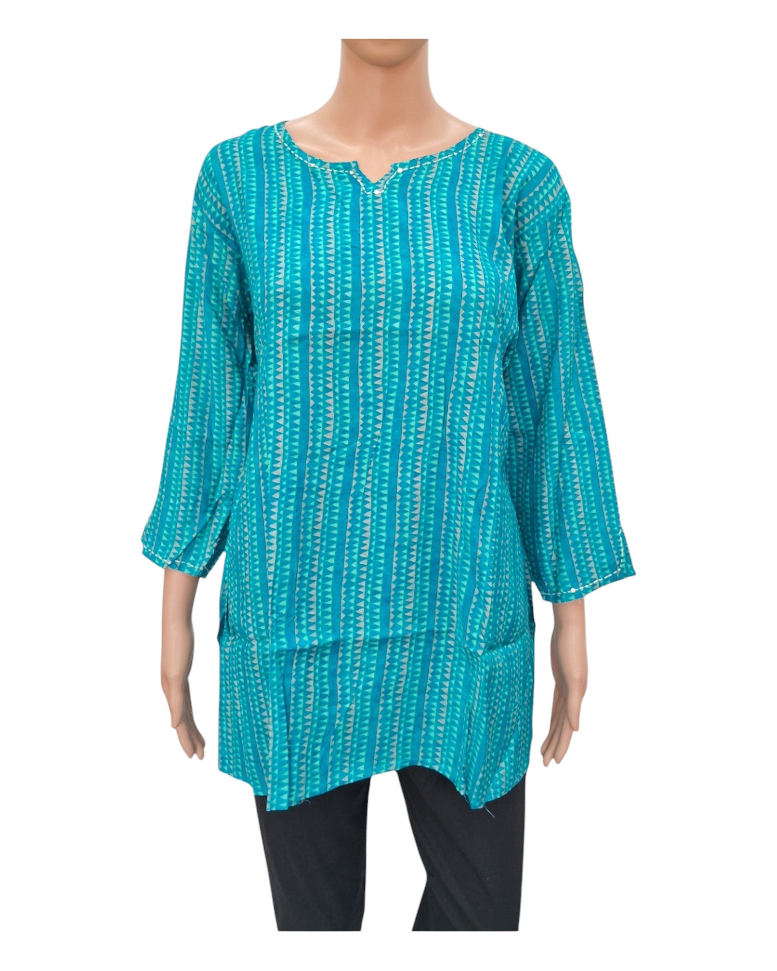 Buy Printed Muslin Tunic With Round Neck in green – Tvahra