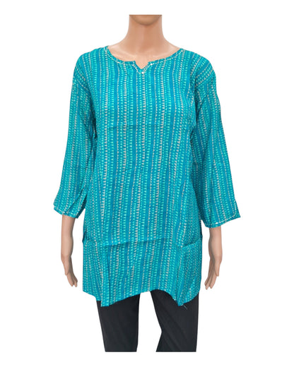 Buy Printed Muslin Tunic With Round Neck in green – Tvahra
